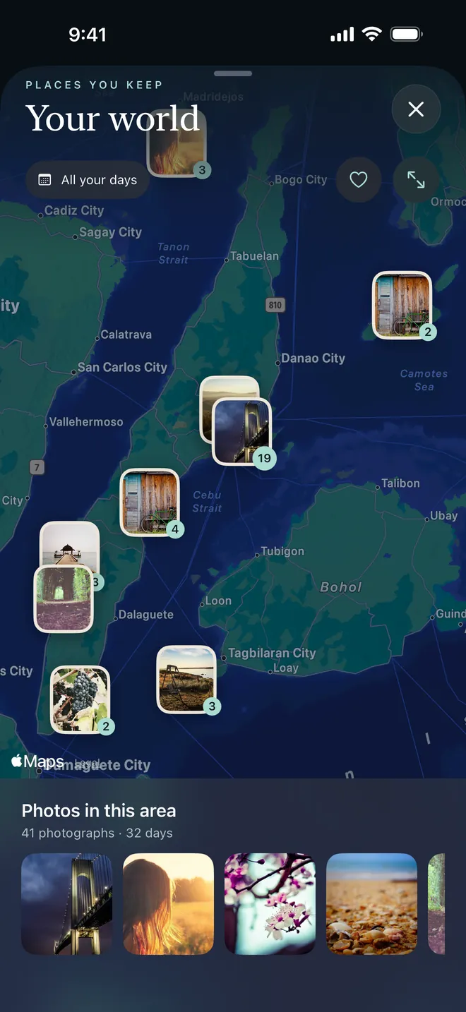 Photide's map with photos placed around Cebu